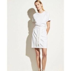 VINCE Tie Waist Short Sleeve Cotton Dress In white size S